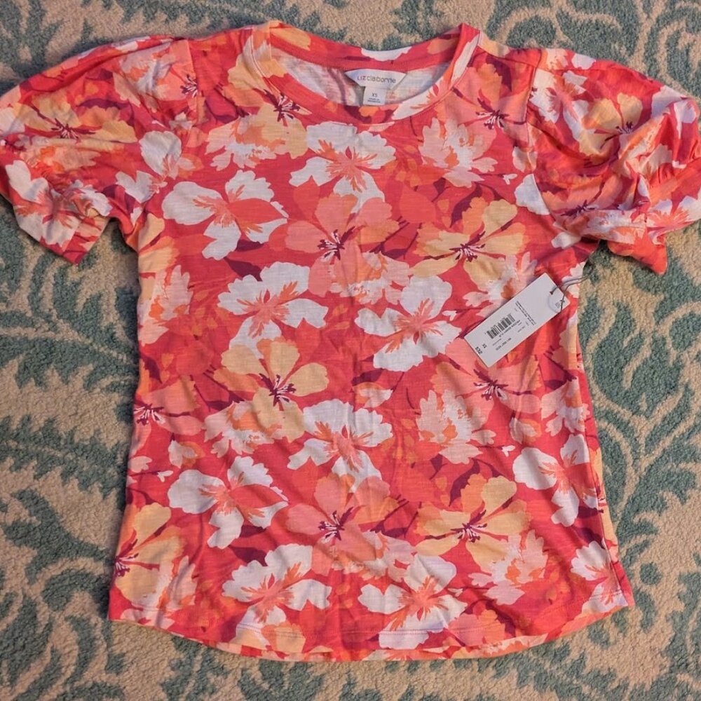 Liz Claiborne Floral Print Puff Sleeved Tshirt